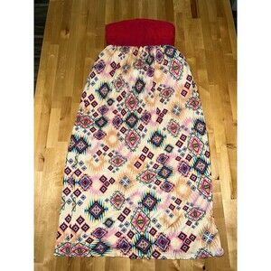 Strapless Midi Dress with Pink Bandeau & Multi-Colored Aztec Print